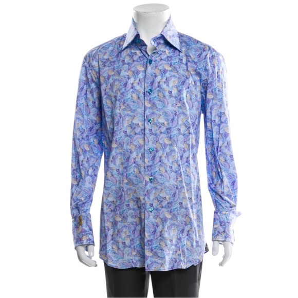 Billionaire Blue Swirl Patterned Shirt Long Sleeve Button up *See Measurements - Picture 2 of 8
